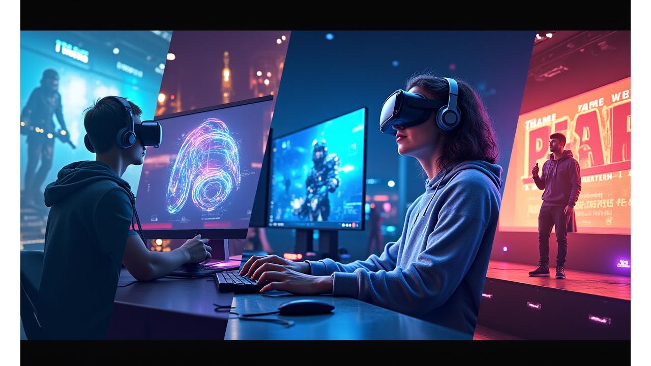 Montage of game development, VR, and e-sport highlights